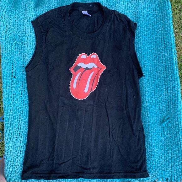 VTG 90s ROLLING STONES 100% COTTON STUDDED TONGUE LOGO TANK M - Picture 1 of 6